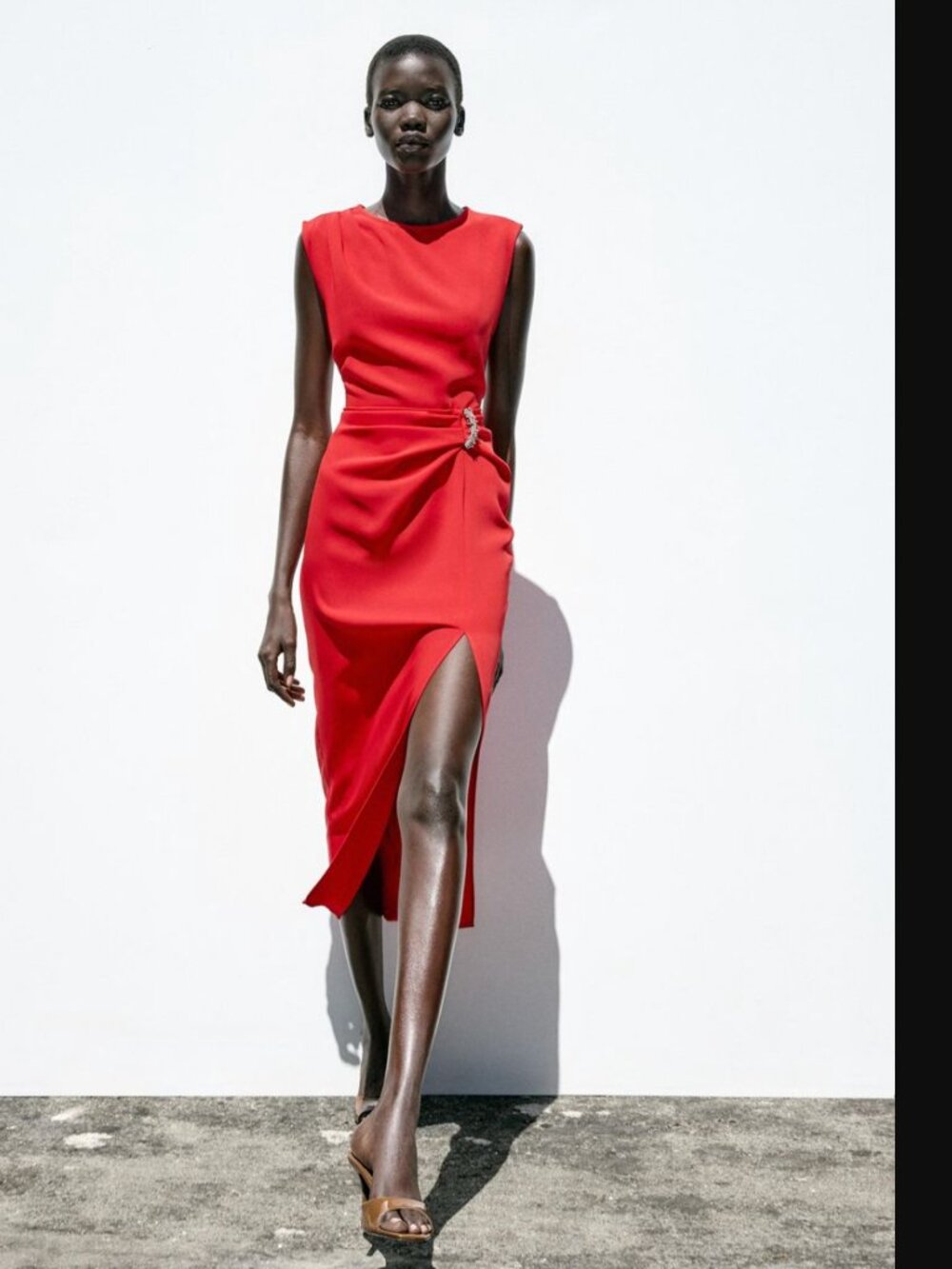 Zara Woman Red Hardware Beaded Midi Dress Size M NWOT